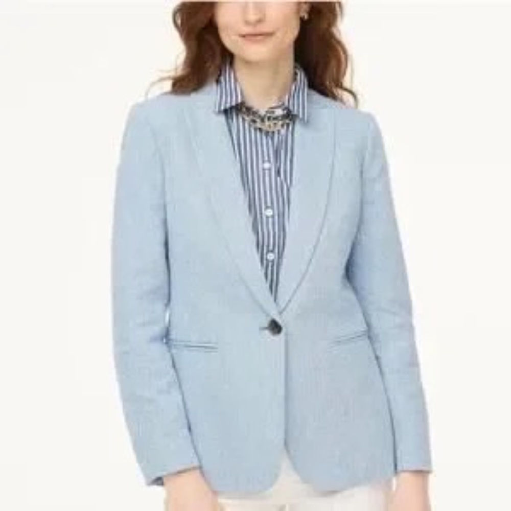 J. Crew Linen Blend Herringbone One-Button Blazer Jacket Long Sleeve Size 10